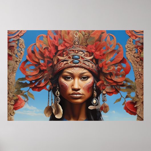 Azteekse Abstracte Vibrant Tribal Fusion Art Poster (Voorkant)