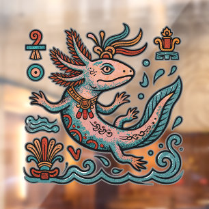 Azteekse Axolotl Xolotl geërodeerde stenen tribale Raamsticker