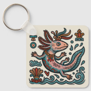 Azteekse Axolotl Xolotl geërodeerde stenen tribale Sleutelhanger