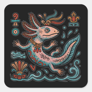 Azteekse Axolotl Xolotl geërodeerde stenen tribale Vierkante Sticker