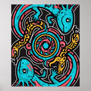 Azteekse Axolotl Xolotl Stam Patroon mythologie bo Poster