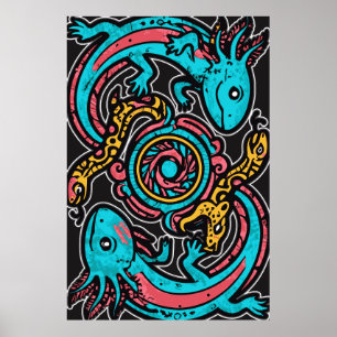 Azteekse Axolotl Xolotl Stam Patroon mythologie bo Poster