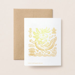 Azteekse Axolotl Xolotl Stam Patroon Zwart & Wit Folie Kaarten