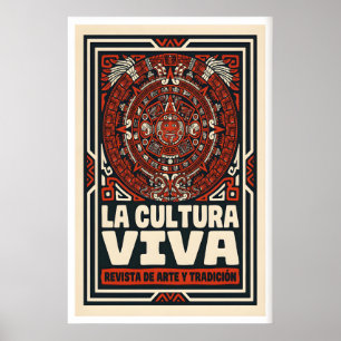 Azteekse Cultuur Muurkunst - Krachtige Rood en Zwa Poster