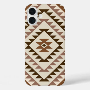 Azteekse diamant motief ontwerp bruin+crème iPhone 16 plus hoesje