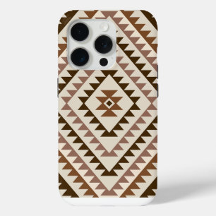 Azteekse diamant motief ontwerp bruin+crème iPhone 15 pro case
