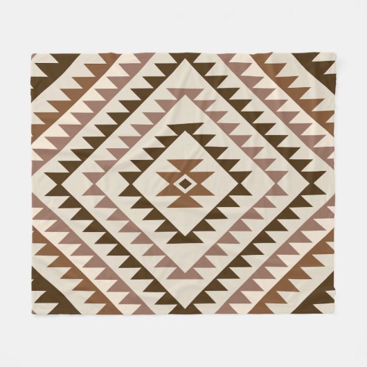 Azteekse diamant motief ontwerp bruin+crème fleece deken (Voorkant (Horizontaal))