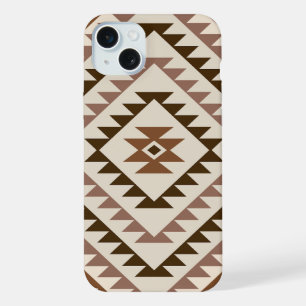 Azteekse diamant motief ontwerp bruin+crème iPhone 15 plus case