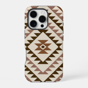 Azteekse diamant motief ontwerp bruin+crème iPhone 16 pro hoesje