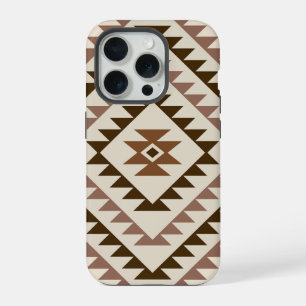 Azteekse diamant motiefontwerp bruin+crème iPhone 15 pro case