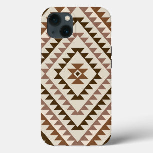 Azteekse diamant motiefontwerp bruin+crème iPhone 13 hoesje