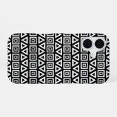 Azteekse driehoeken + vierkanten patroon wit op zw iPhone 16 hoesje (Achterkant horizontaal)