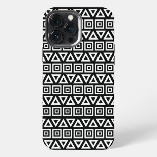 Azteekse driehoeken + vierkanten patroon wit op zw iPhone 13 pro max hoesje