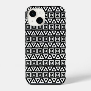 Azteekse driehoeken + vierkanten patroon wit op zw iPhone 14 hoesje