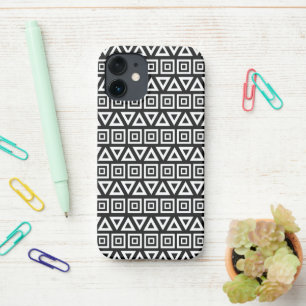 Azteekse driehoeken + vierkanten patroon wit op zw iPhone 12 mini hoesje
