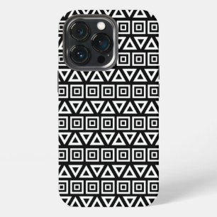 Azteekse driehoeken + vierkanten patroon wit op zw iPhone 13 pro hoesje