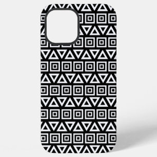 Azteekse driehoeken + vierkanten patroon wit op zw iPhone 12 pro max hoesje