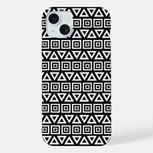Azteekse driehoeken + vierkanten patroon wit op zw iPhone 15 plus case