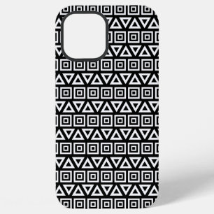 Azteekse driehoeken + vierkanten patroon wit op zw iPhone 12 pro max hoesje