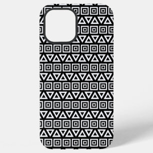 Azteekse driehoeken + vierkanten patroon wit op zw iPhone 12 pro max hoesje