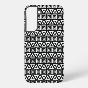 Azteekse driehoeken + vierkanten patroon wit op zw samsung galaxy hoesje