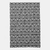 Azteekse driehoeken + vierkanten patroon wit op zw theedoek (Verticaal)