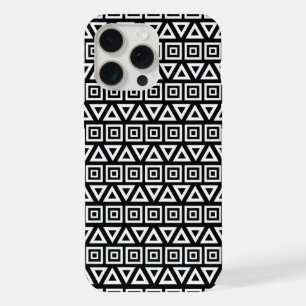 Azteekse Driehoeken+Vierkanten Patroon Wit op Zwar iPhone 15 Pro Max Case