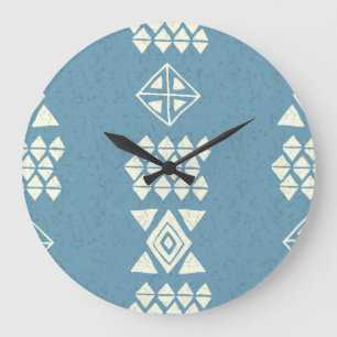 Azteekse Etnische: Blauw Geometrisch Naadloos. Grote Klok