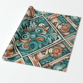 Azteekse geïnspireerde turquoise en terracotta pat cadeaupapier