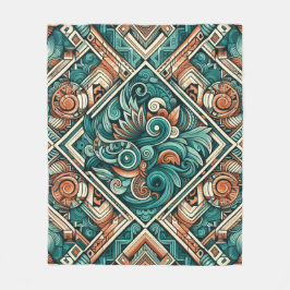 Azteekse geïnspireerde turquoise en terracotta pat fleece deken