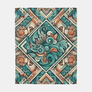 Azteekse geïnspireerde turquoise en terracotta pat fleece deken