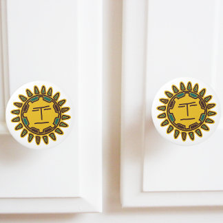 Azteekse Gele Zon Motief Keramische Knop