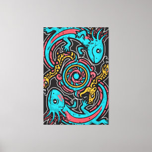 Azteekse God Xolotl die Strijd Jaguar Tribale Kuns Canvas Afdruk