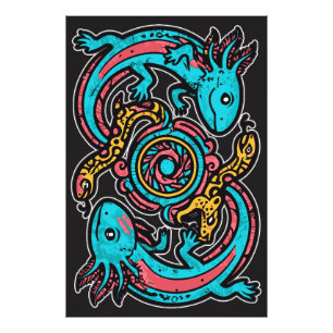 Azteekse God Xolotl die Strijd Jaguar Tribale Kuns Foto Afdruk