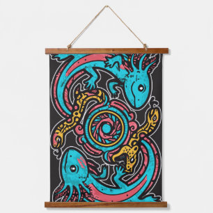 Azteekse God Xolotl die Strijd Jaguar Tribale Kuns Hangend Wandkleed