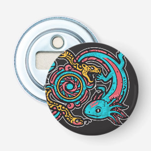 Azteekse God Xolotl Krijgt Gevecht met Jaguar Trib Button Flesopener