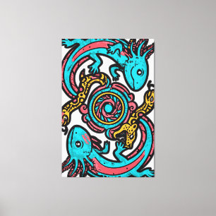 Azteekse God Xolotl Krijgt Gevecht met Jaguar Trib Canvas Afdruk