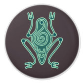 Azteekse groene kikker motief keramische knop (Voorkant)