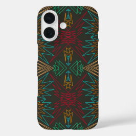 Azteekse indiaanse geometrische lijnpatroon kunst iPhone 16 hoesje