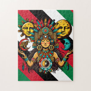 Azteekse Indiase vrouw prinses zon maan Volkskunst Legpuzzel