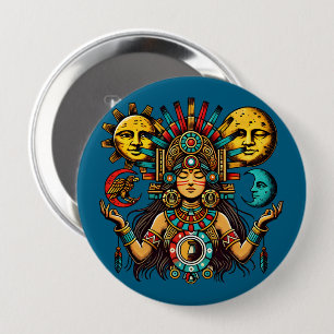 Azteekse Indiase vrouw prinses zon maan Volkskunst Ronde Button 4,0 Cm