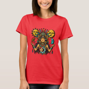Azteekse Indiase vrouw prinses zon maan Volkskunst T-shirt