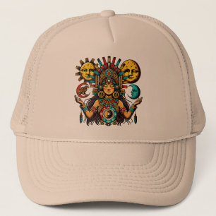 Azteekse Indiase vrouw prinses zon maan Volkskunst Trucker Pet