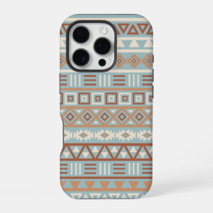 Azteekse invloedsjabloon blauw crèmekleurig terrac iPhone 16 pro hoesje