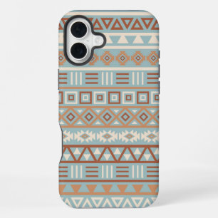Azteekse invloedsjabloon blauwe crème terracotta's iPhone 16 plus hoesje