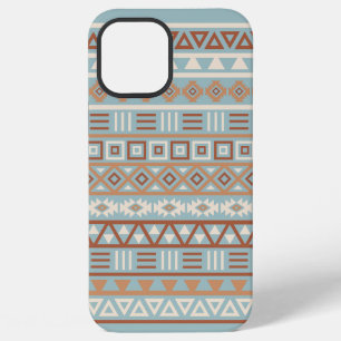 Azteekse invloedspatroon blauwe crème terracotta's iPhone 12 pro max hoesje