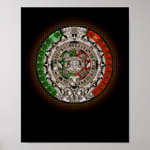 Azteekse kalender Zonsteen Mexicaanse kunst Gravur Poster