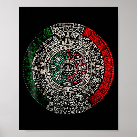 Azteekse kalender Zonsteen Mexicaanse Kunst Gravur Poster (Voorkant)