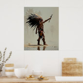 Azteekse krijger groet aan de zon poster (Keuken)