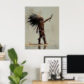 Azteekse krijger groet aan de zon poster (Thuiskantoor)